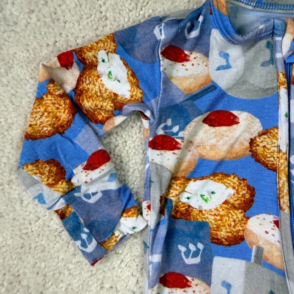 Posh Peanut Hanukkah Print Kids Footie Zipped One Piece - Picture 5 of 12